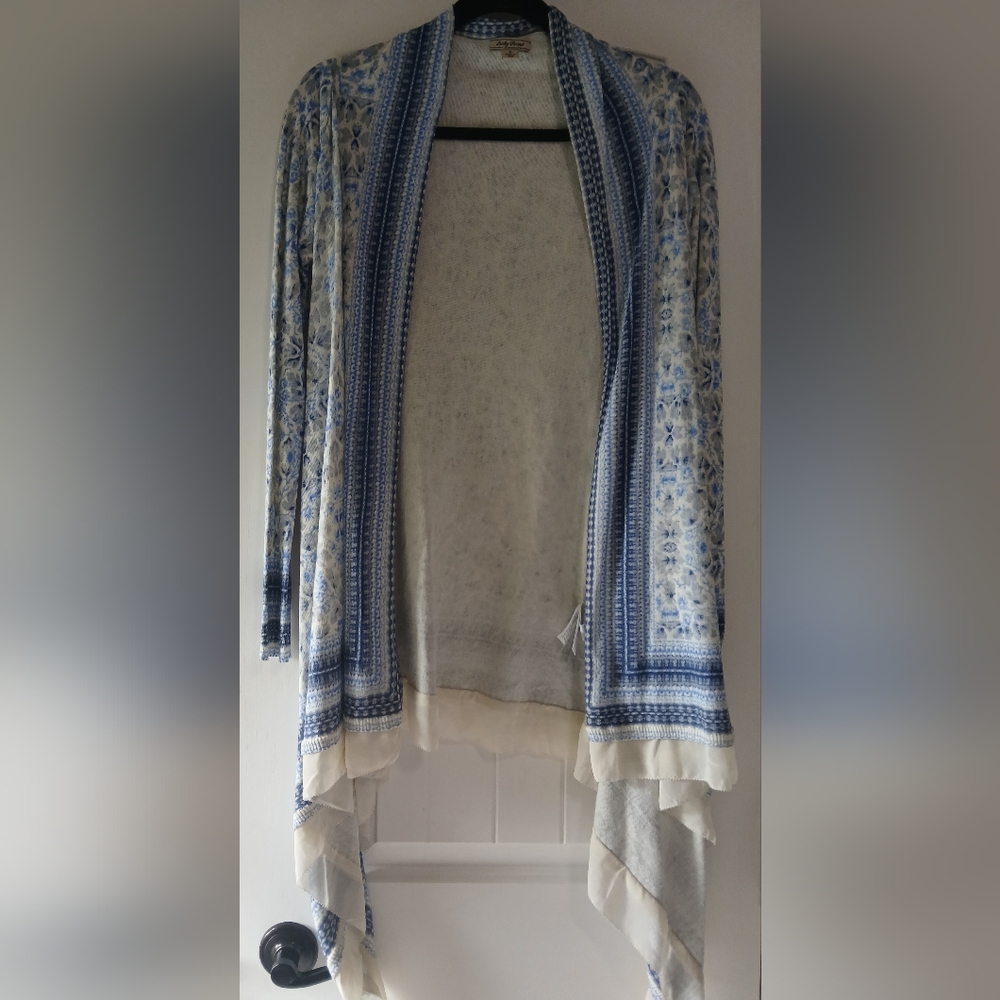 Lucky Brand Blue and White Patterned Women's Sweater Small